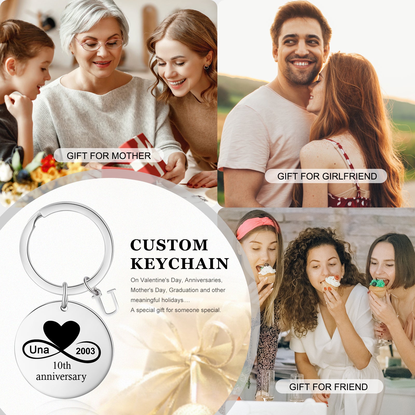 Custom Name Stainless Steel Heart Shaped Eight Character Shape Couple Keychain