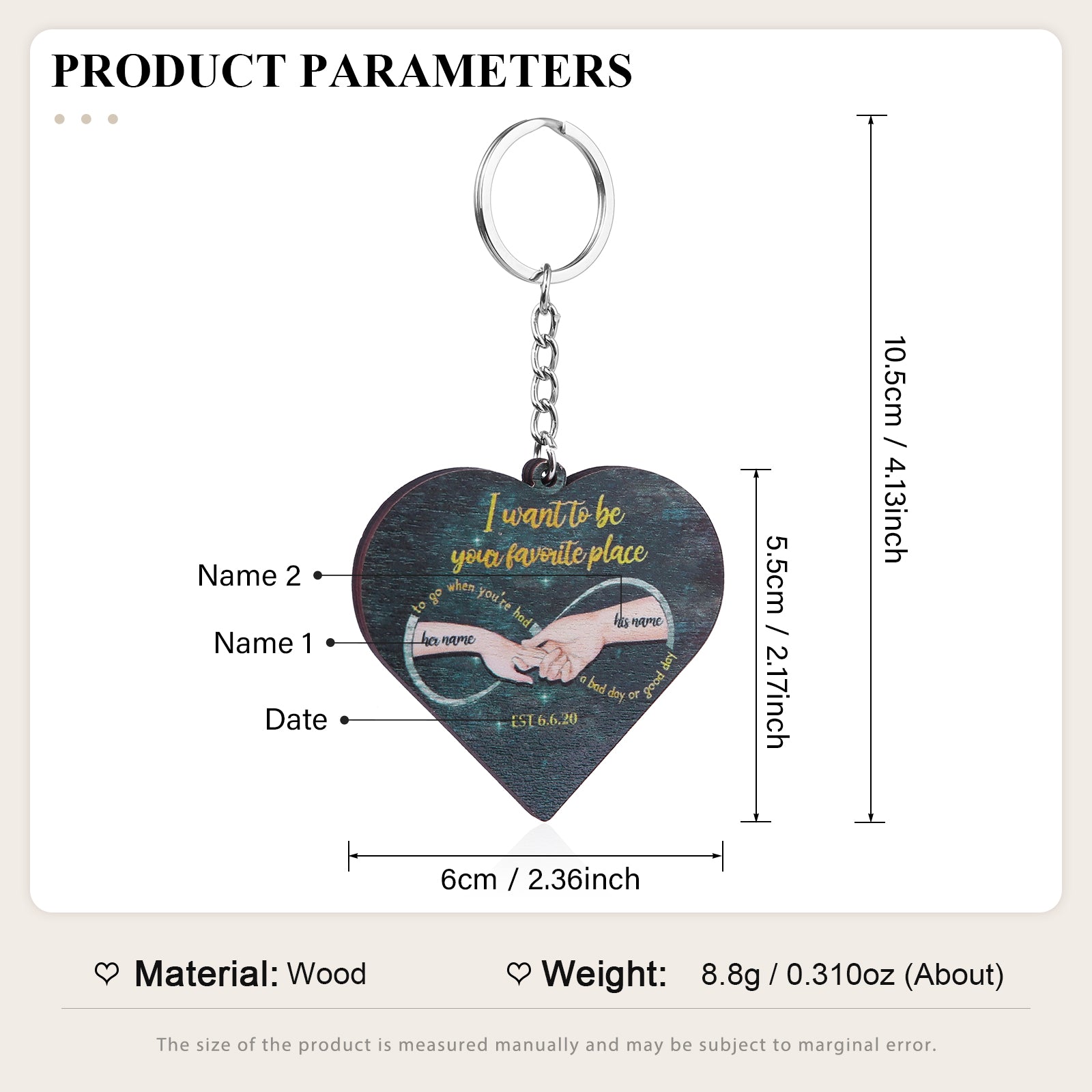 Custom Name Heart Shape Couple Keychain