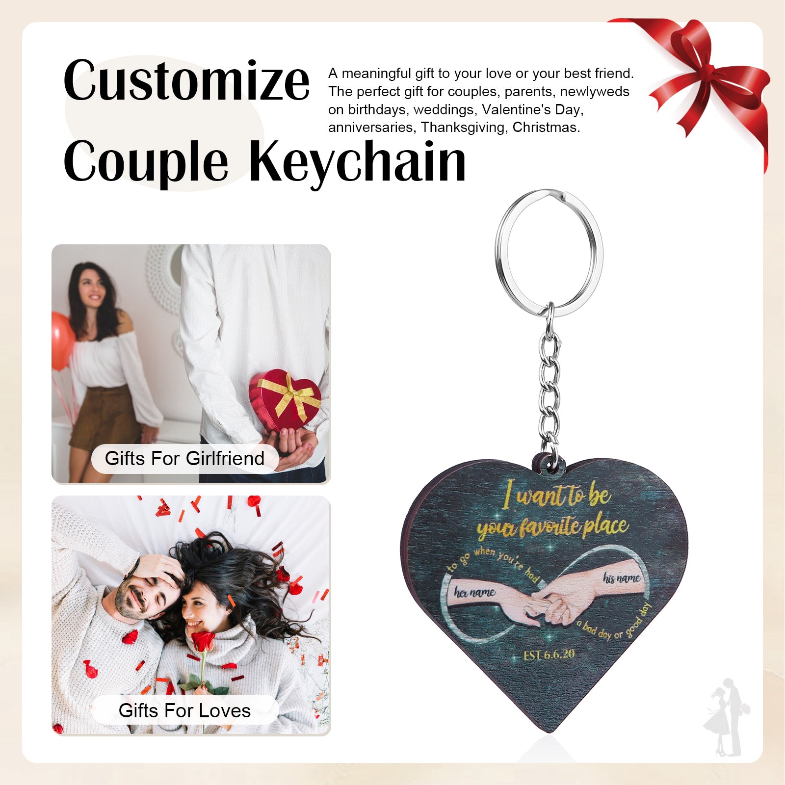 Custom Name Heart Shape Couple Keychain