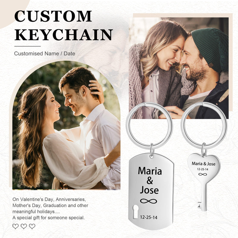 Custom Name Heart Shape Couple Keychain