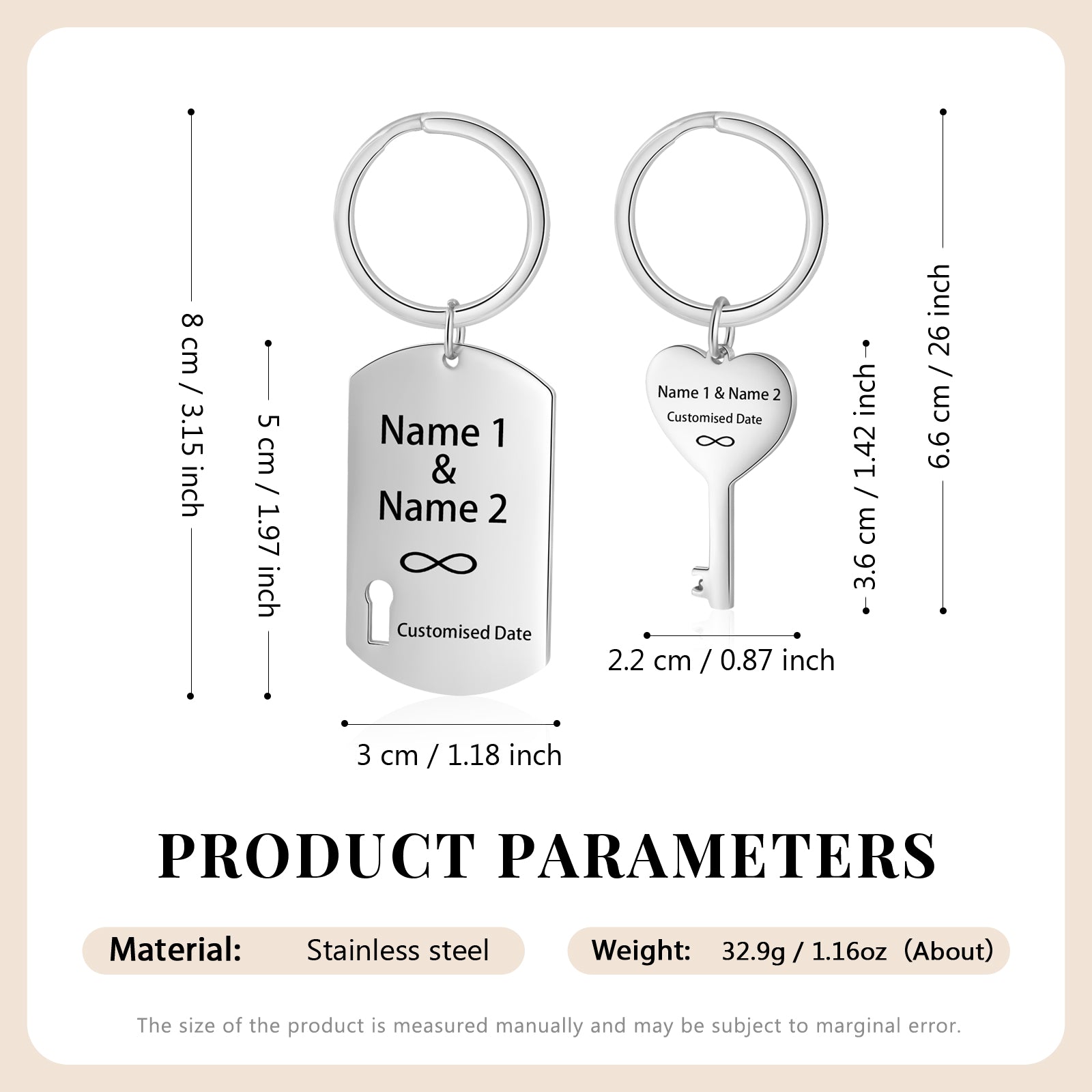 Custom Name Heart Shape Couple Keychain