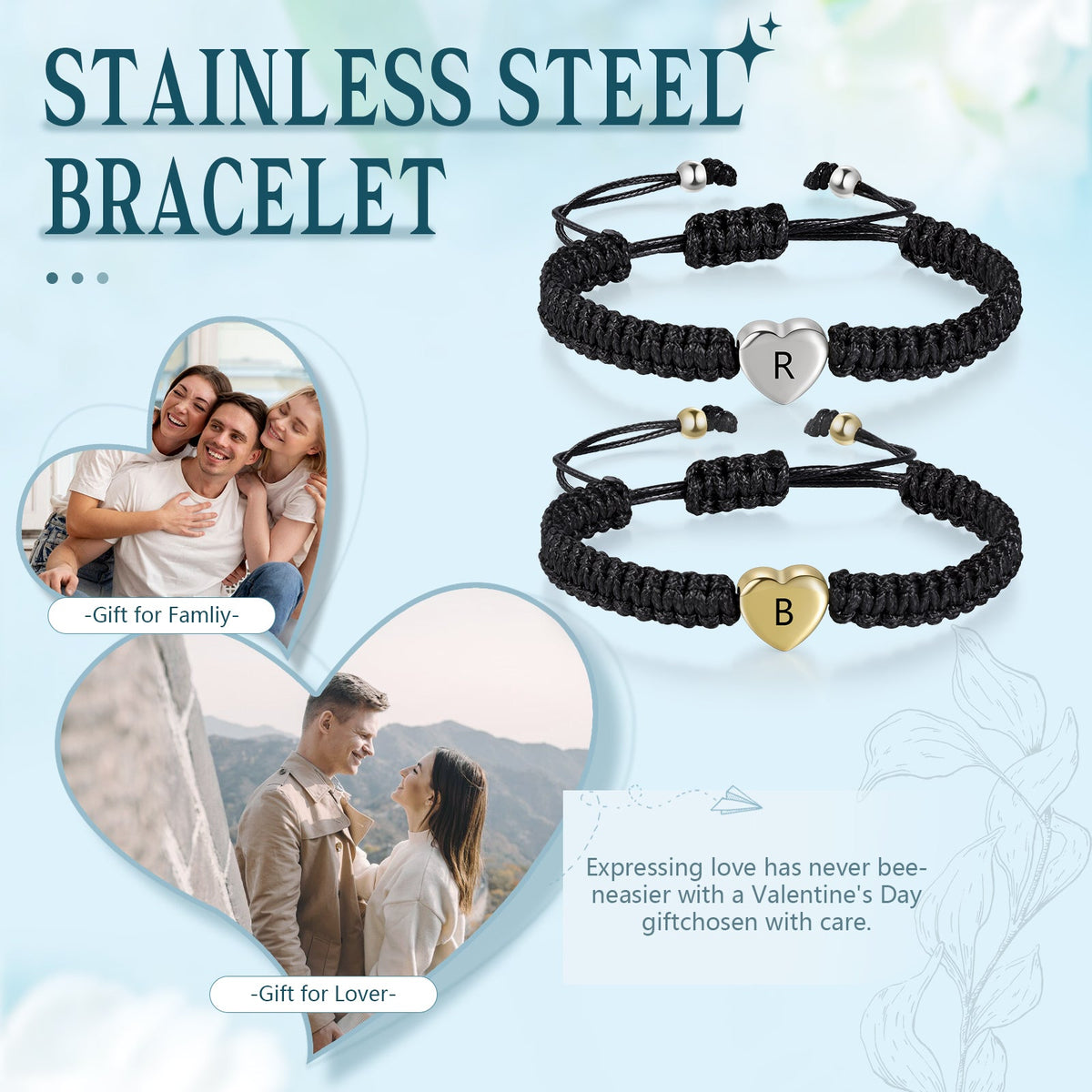 Valentine Day Custom Heart Letter Bracelet