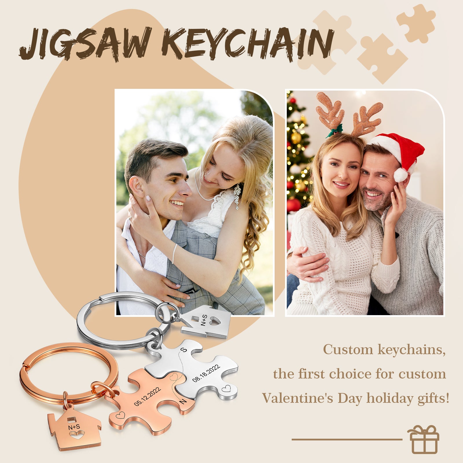Custom Letter Combination Valentine Day Couple Keychain