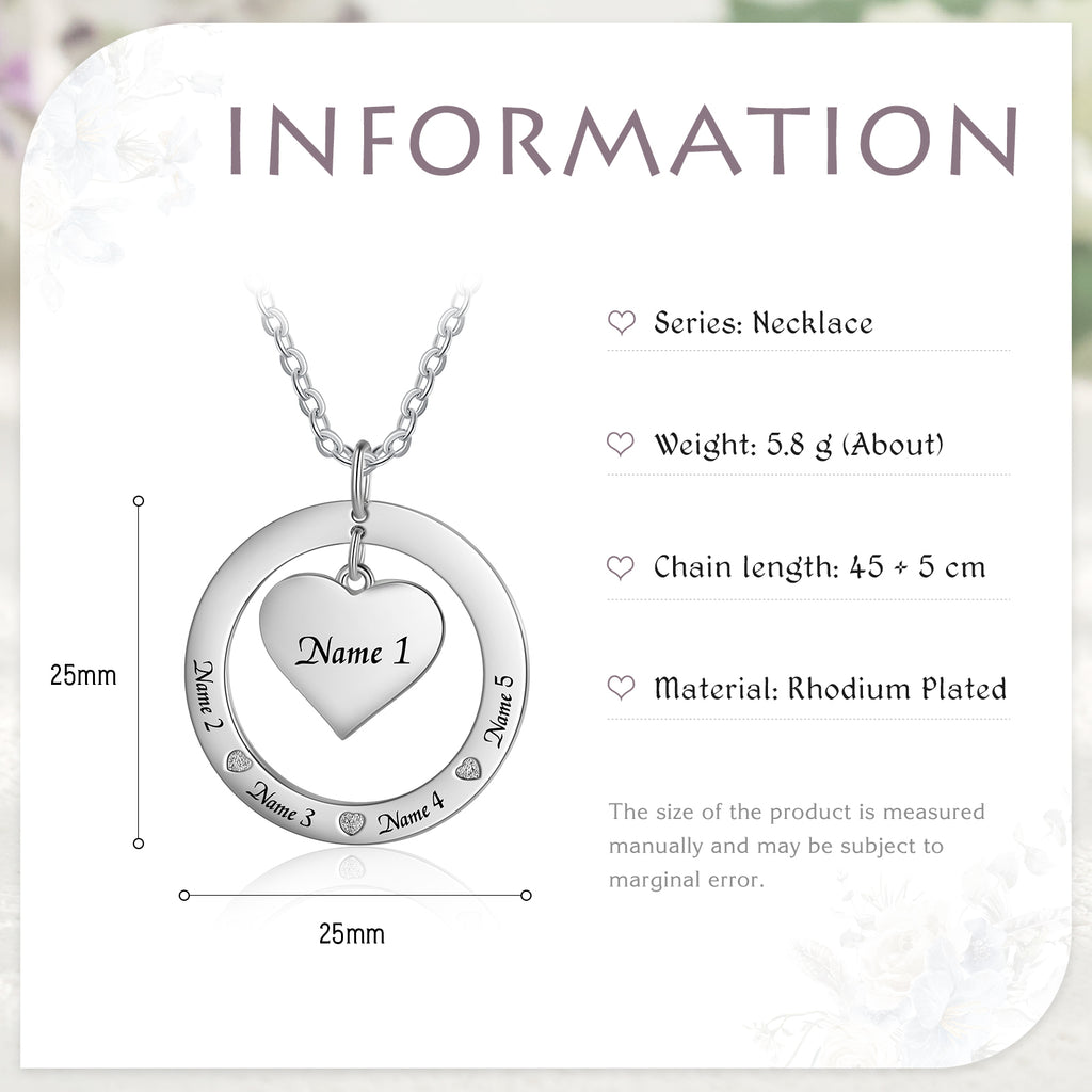Custom Name Round and Heart Shape Necklace
