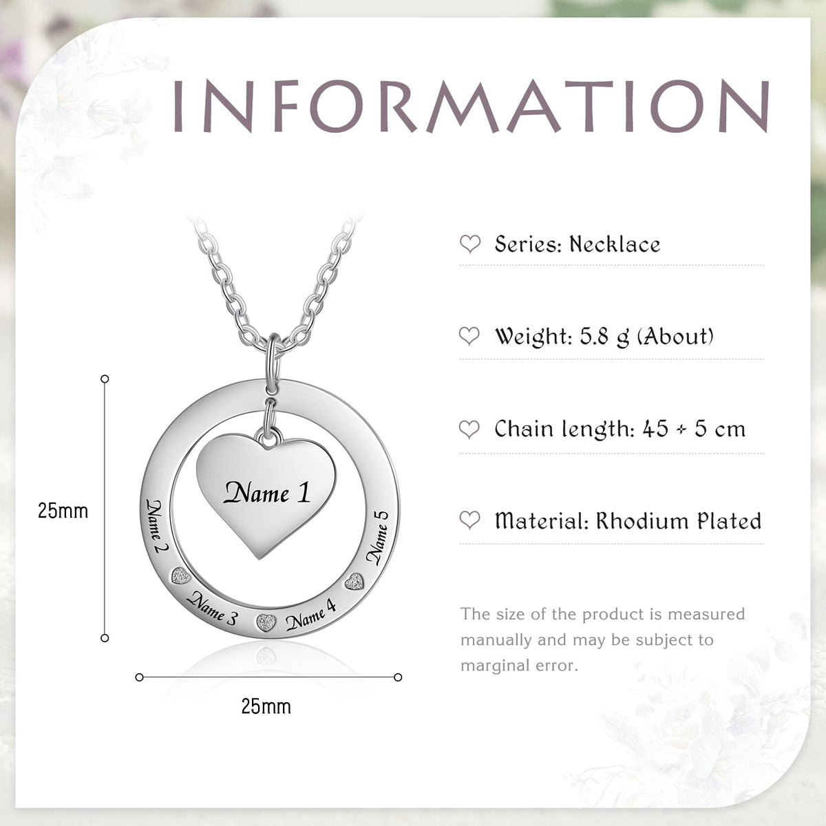 Custom Name Round and Heart Shape Necklace