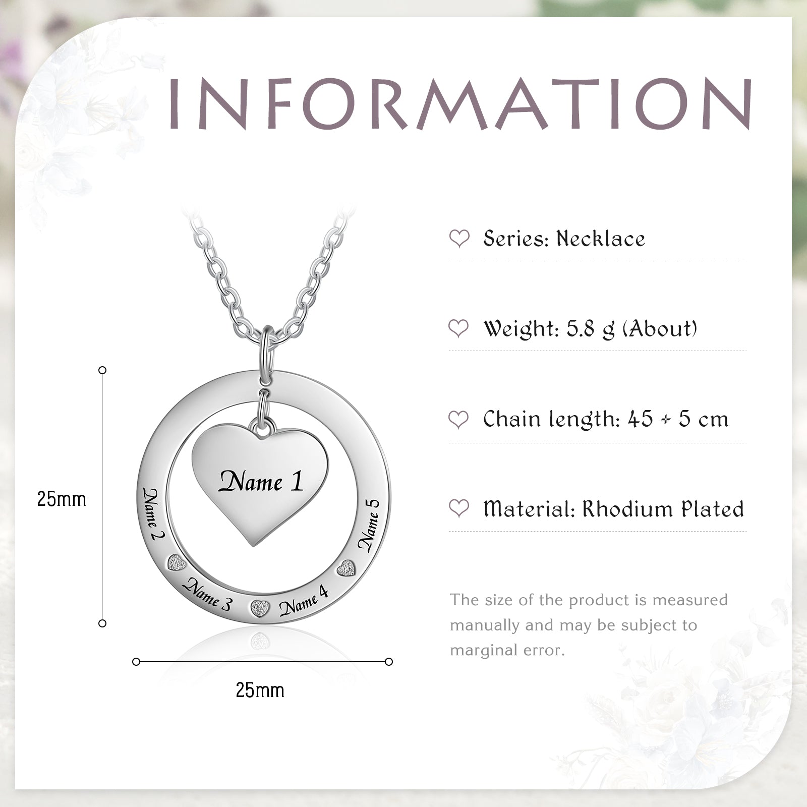Custom Name Round and Heart Shape Necklace