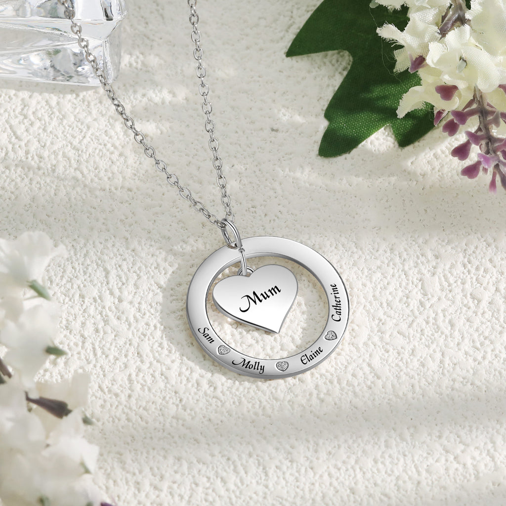 Custom Name Round and Heart Shape Necklace