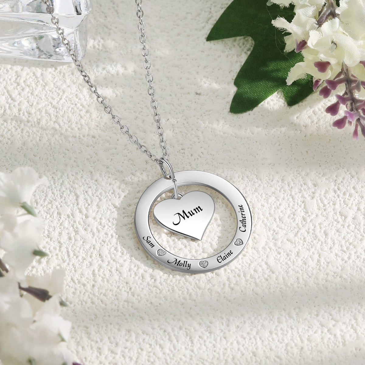 Custom Name Round and Heart Shape Necklace