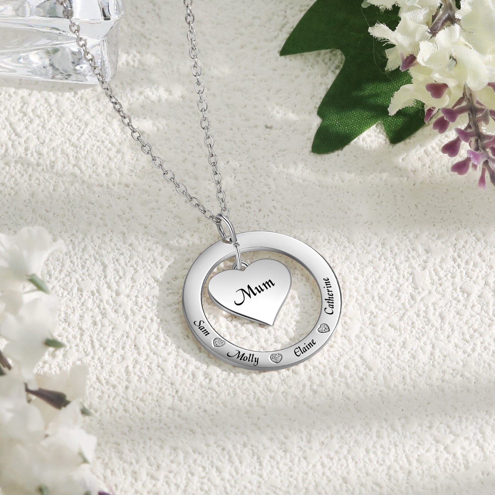 Custom Name Round and Heart Shape Necklace