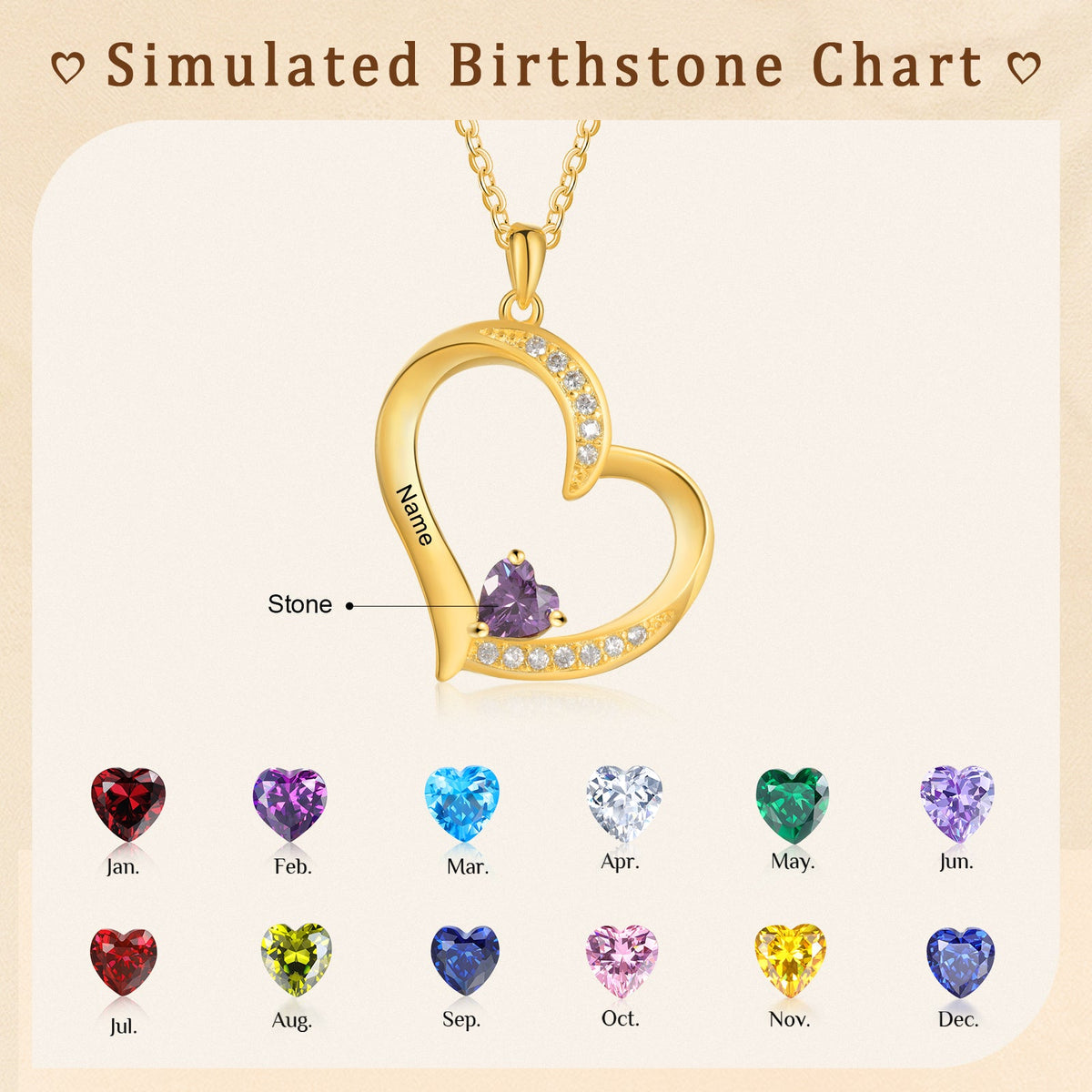 Custom Birthstone Heart Shape Copper Necklace