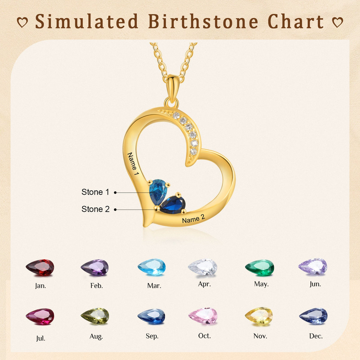 Custom Birthstone Heart Shape Copper Necklace