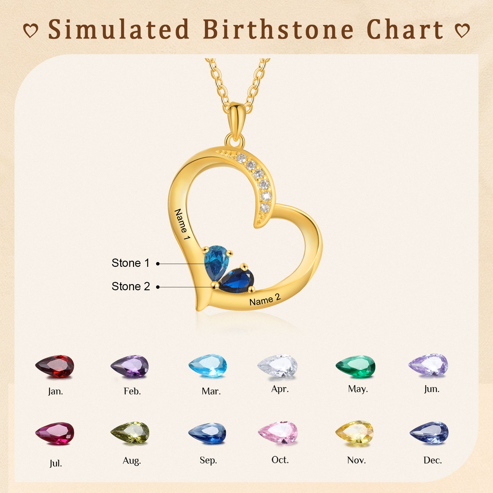 Custom Birthstone Heart Shape Copper Necklace