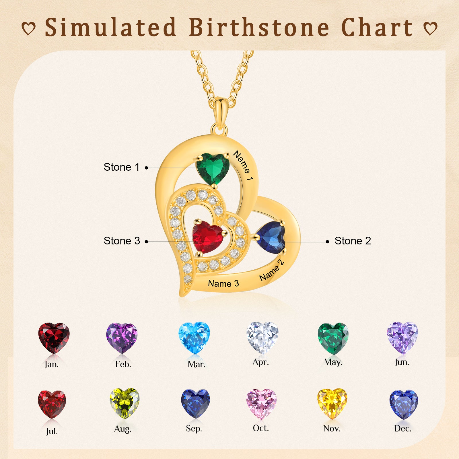 Custom Birthstone Heart Shape Copper Necklace