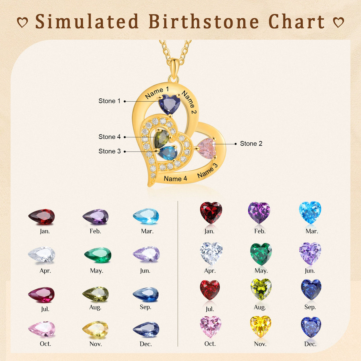Custom Birthstone Heart Shape Copper Necklace