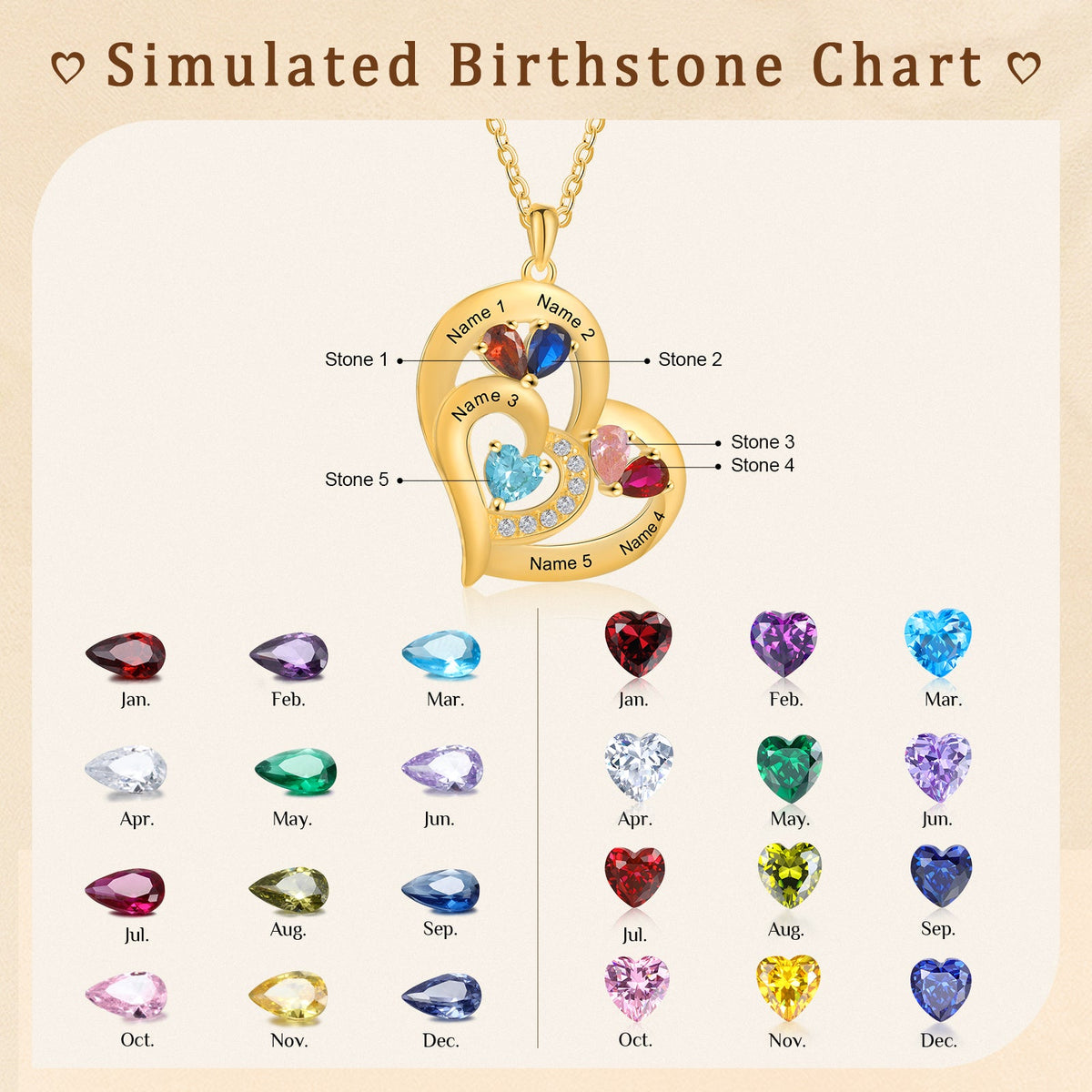 Custom Birthstone Heart Shape Copper Necklace