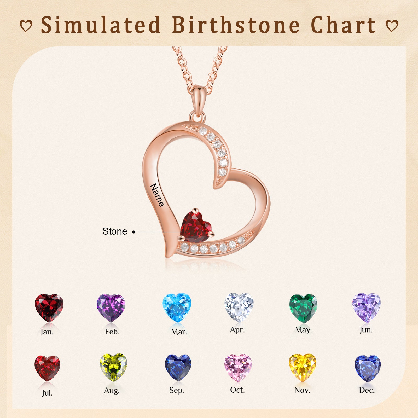 Custom Birthstone Heart Shape Copper Necklace