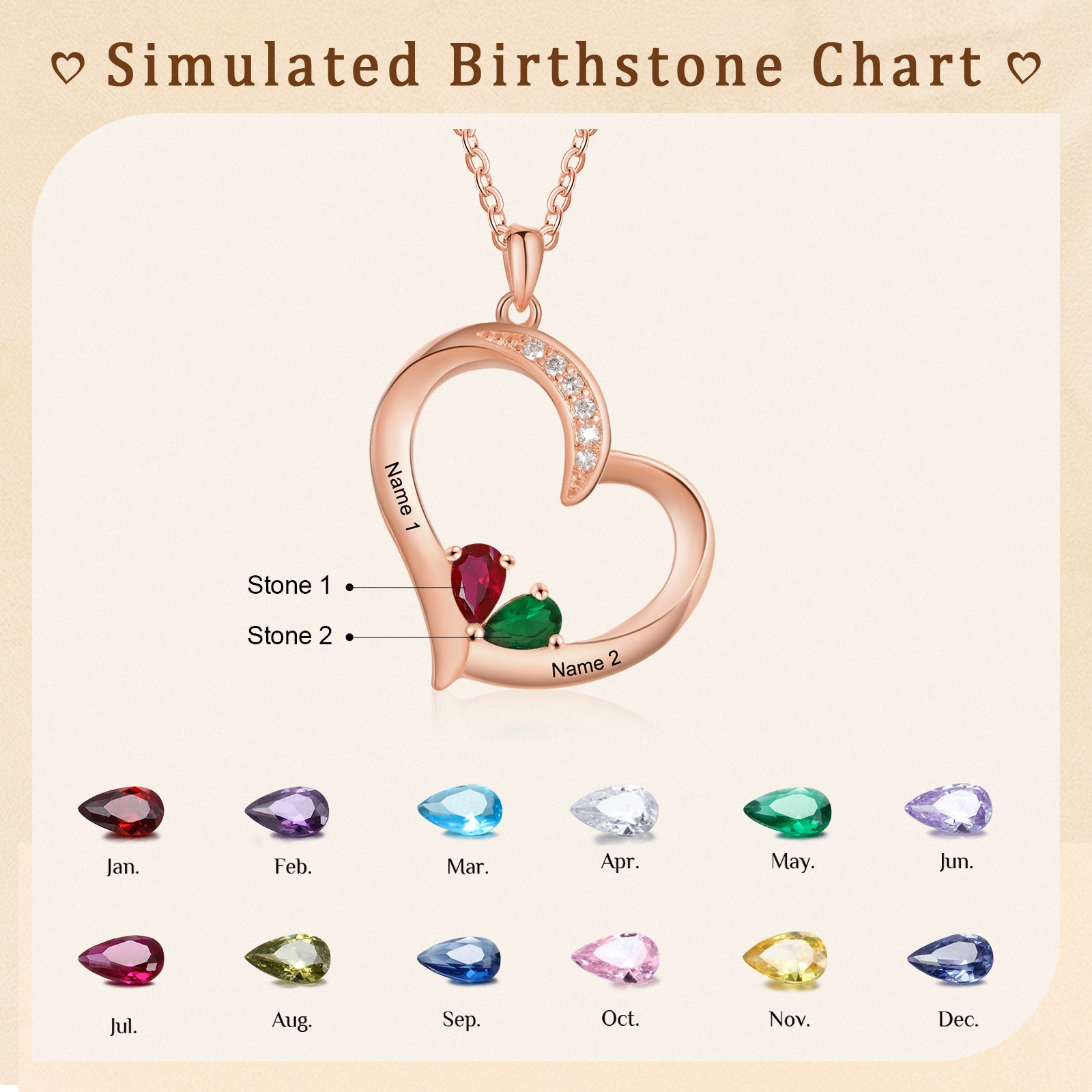 Custom Birthstone Heart Shape Copper Necklace