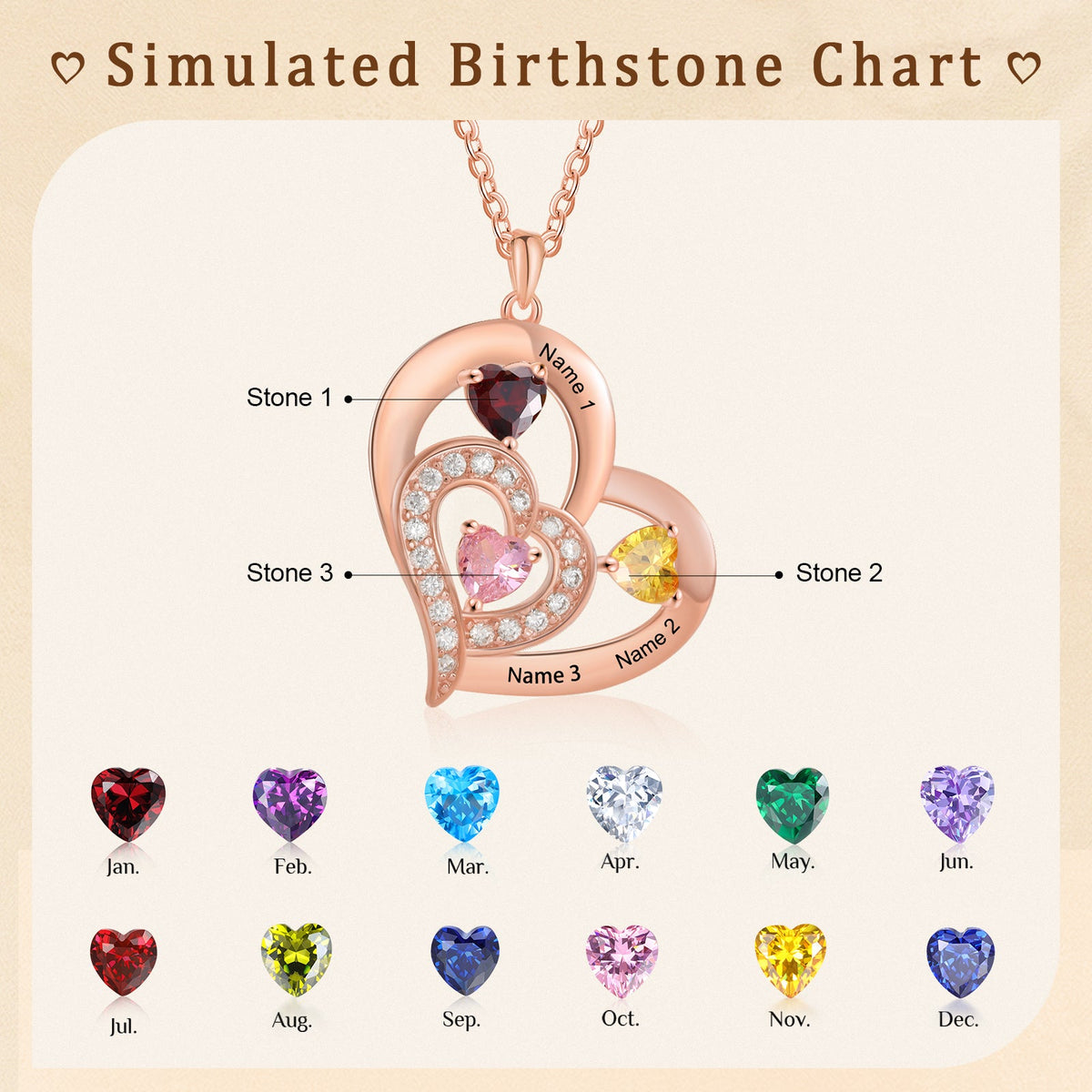 Custom Birthstone Heart Shape Copper Necklace