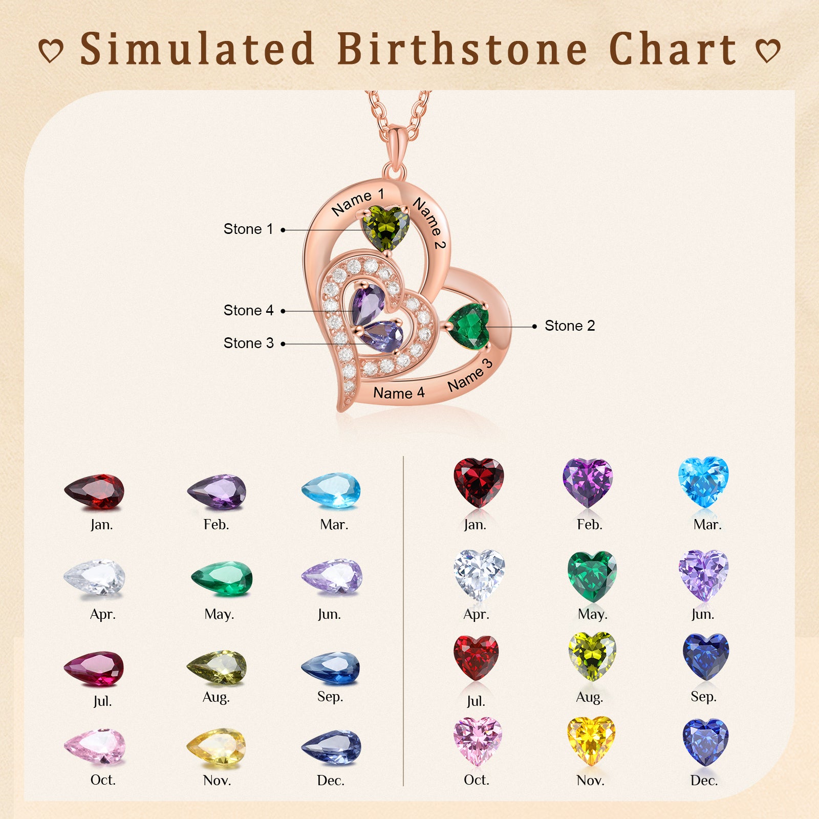 Custom Birthstone Heart Shape Copper Necklace