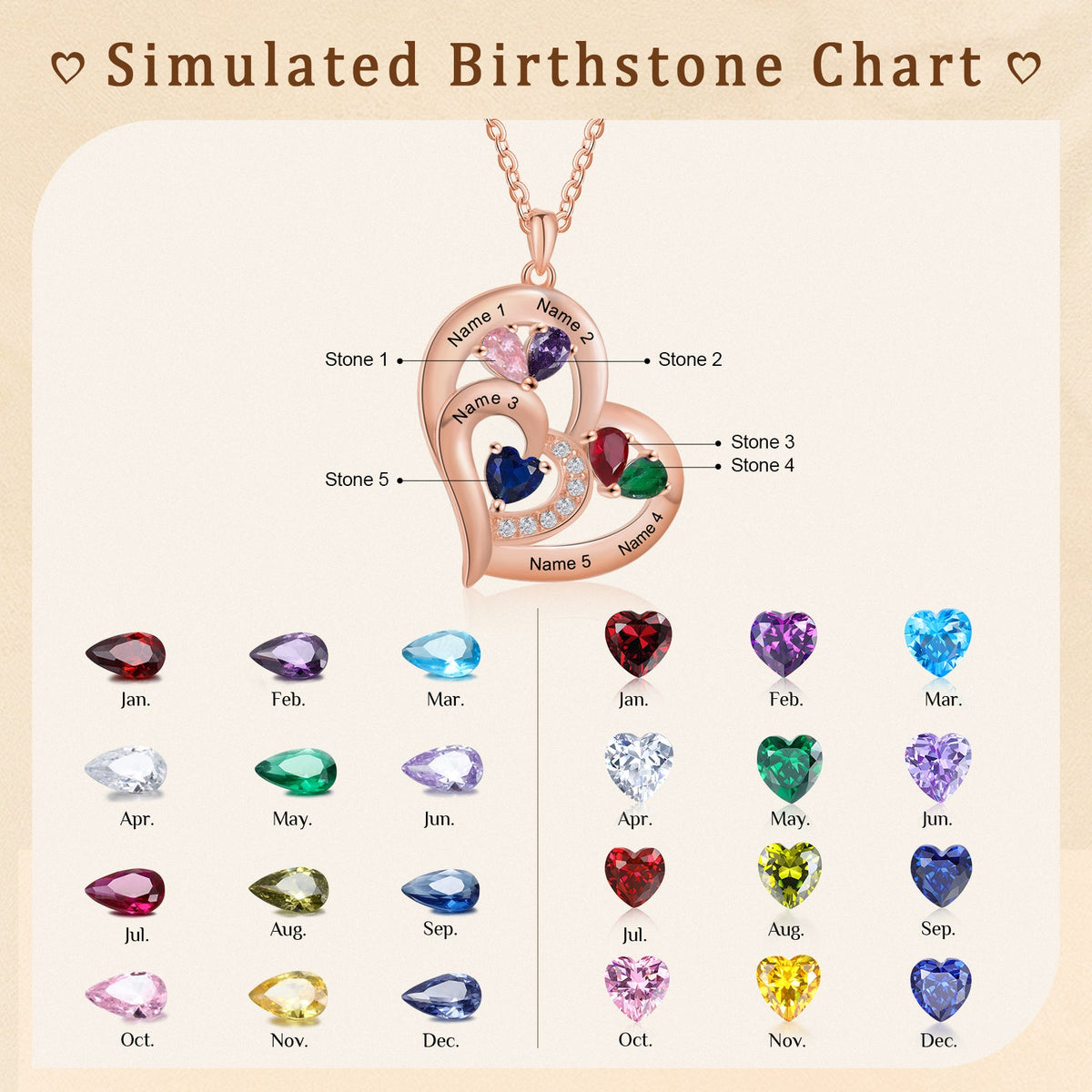 Custom Birthstone Heart Shape Copper Necklace