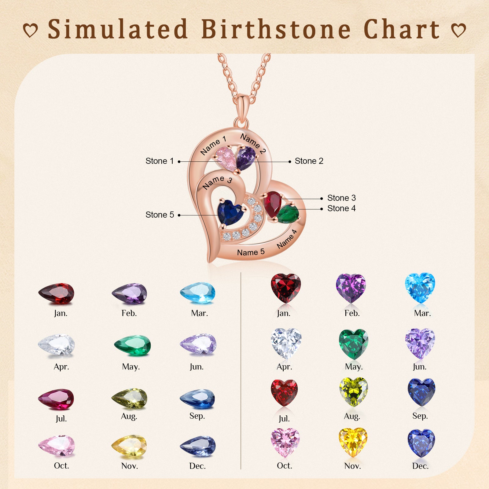 Custom Birthstone Heart Shape Copper Necklace