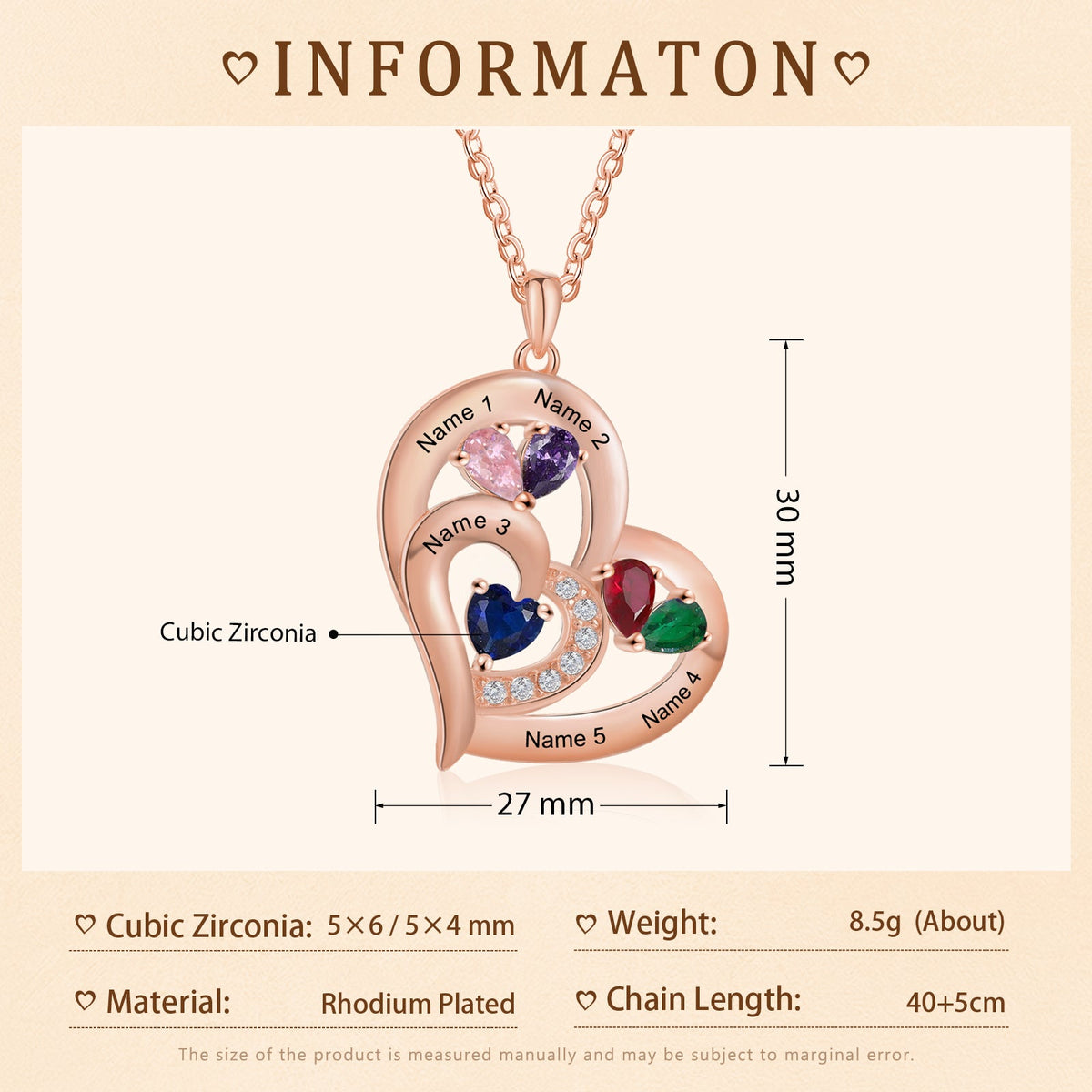Custom Birthstone Heart Shape Copper Necklace