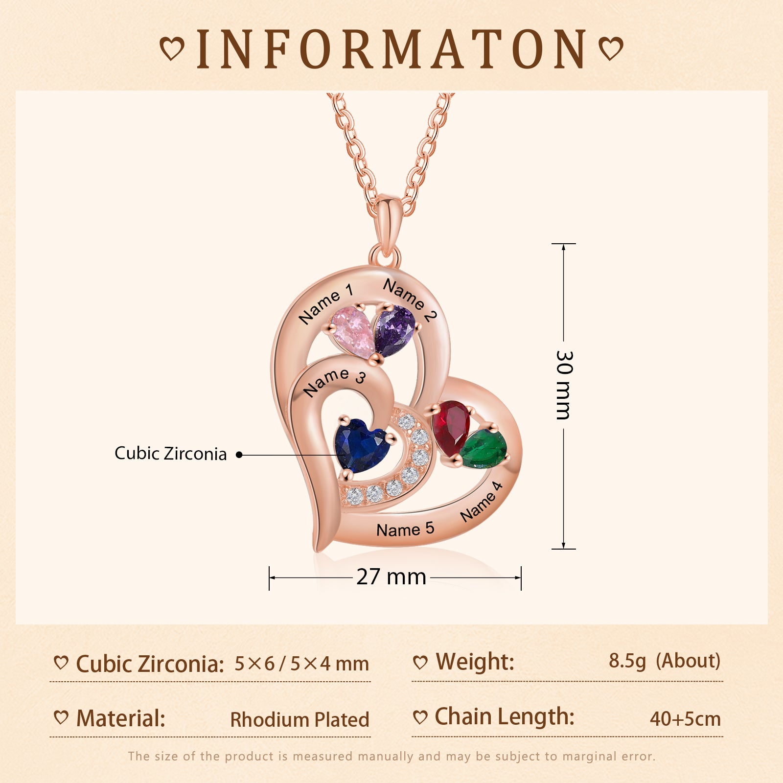 Custom Birthstone Heart Shape Copper Necklace