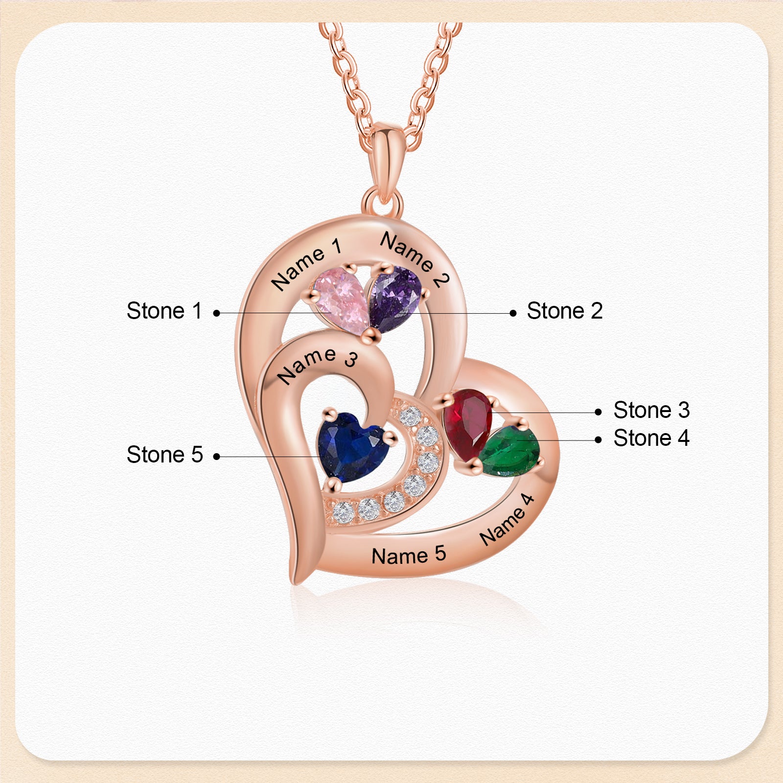 Custom Birthstone Heart Shape Copper Necklace