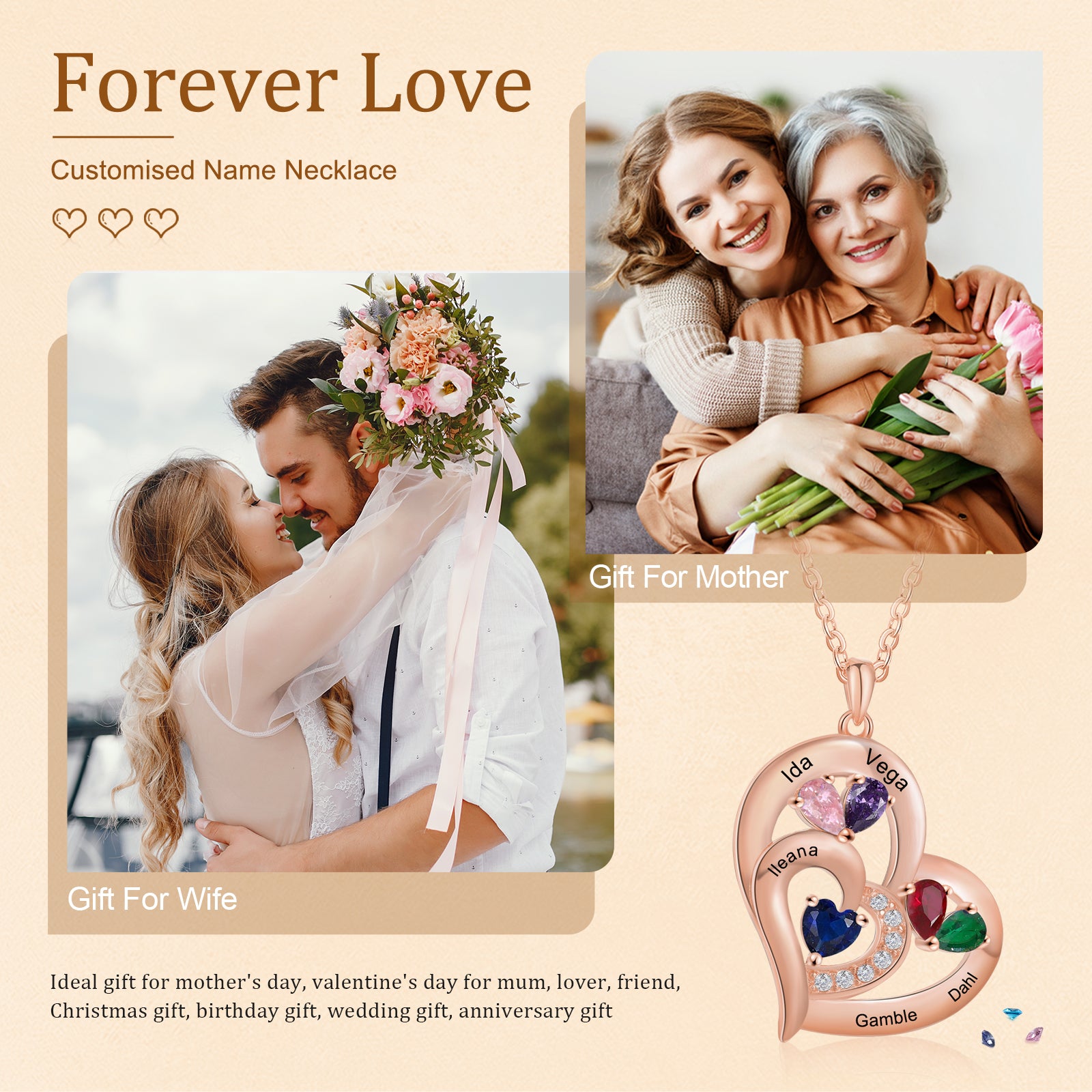 Custom Birthstone Heart Shape Copper Necklace