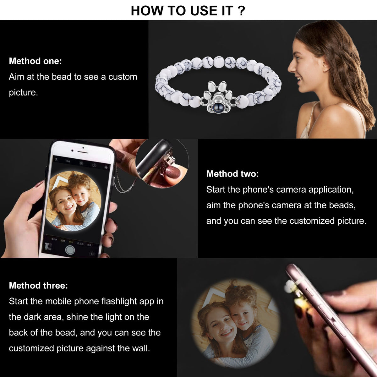 Custom Photo Bead Projection Bracelet