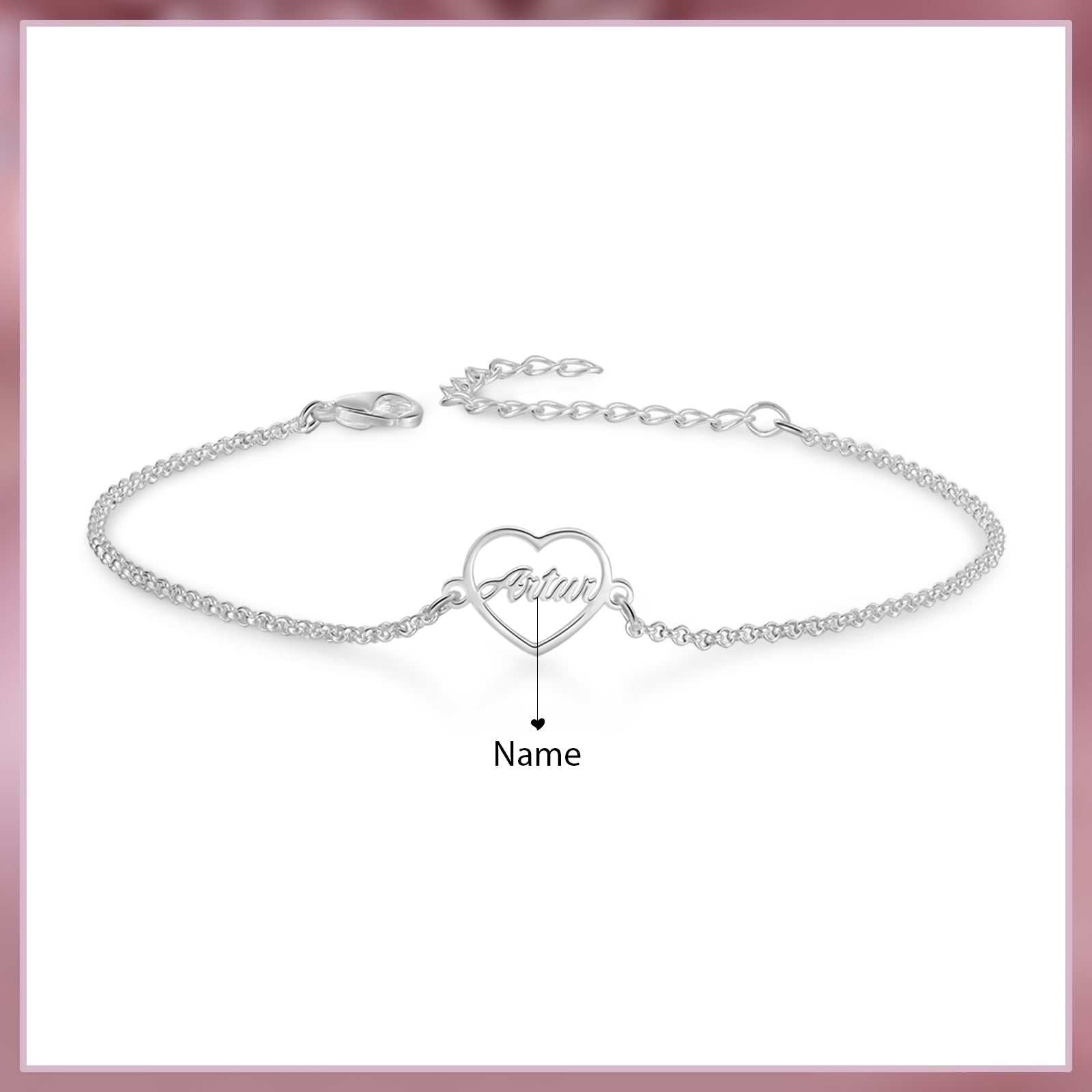Custom Name Heart Shaped Bracelet for Women