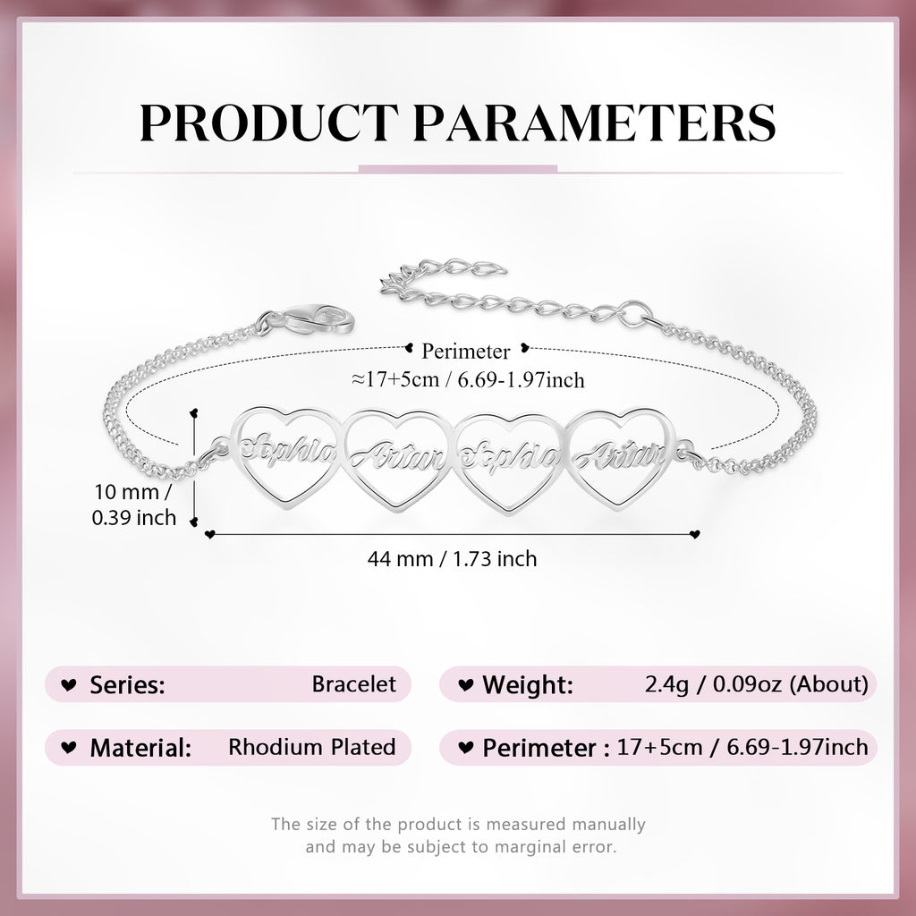 Custom Name Heart Shaped Bracelet for Women