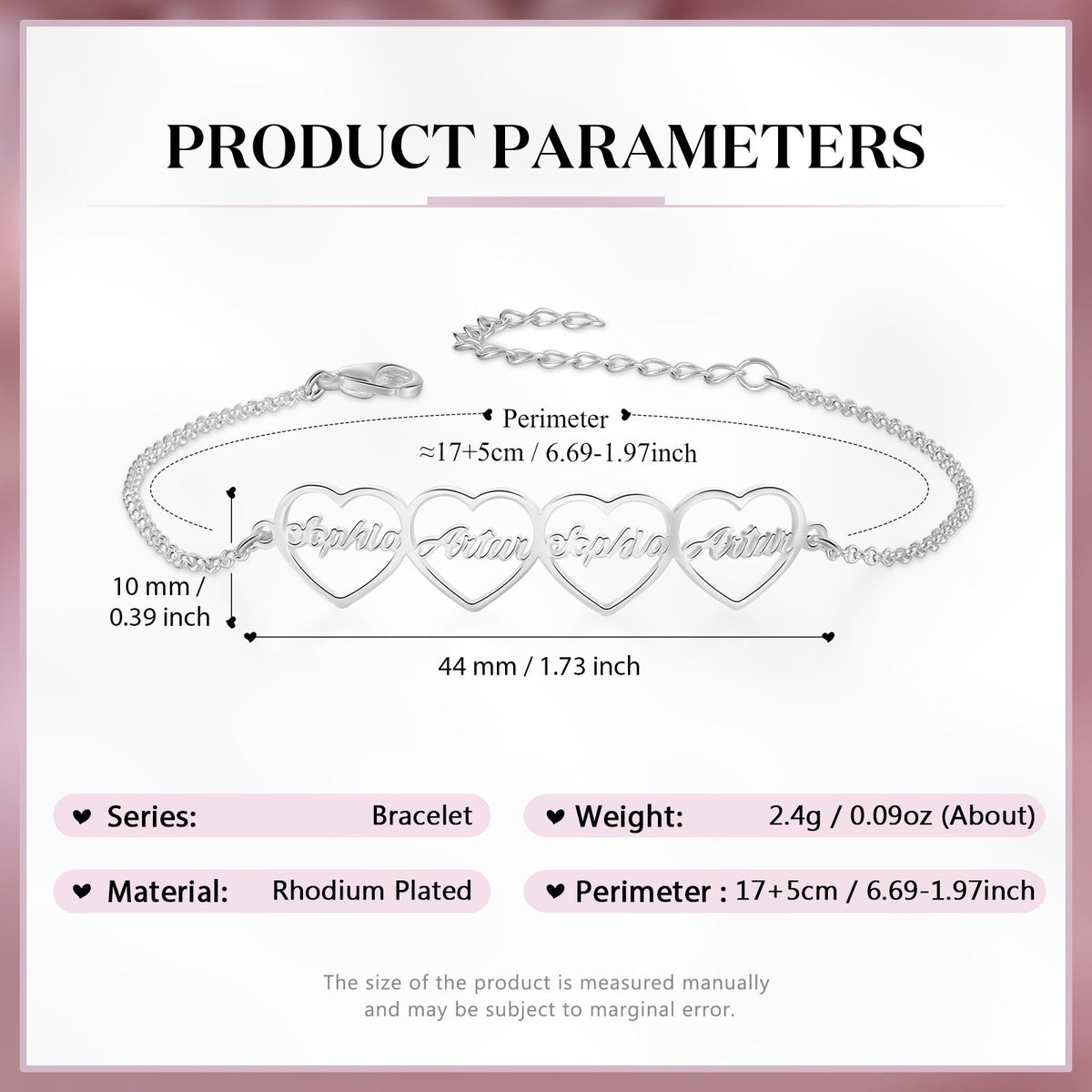 Custom Name Heart Shaped Bracelet for Women