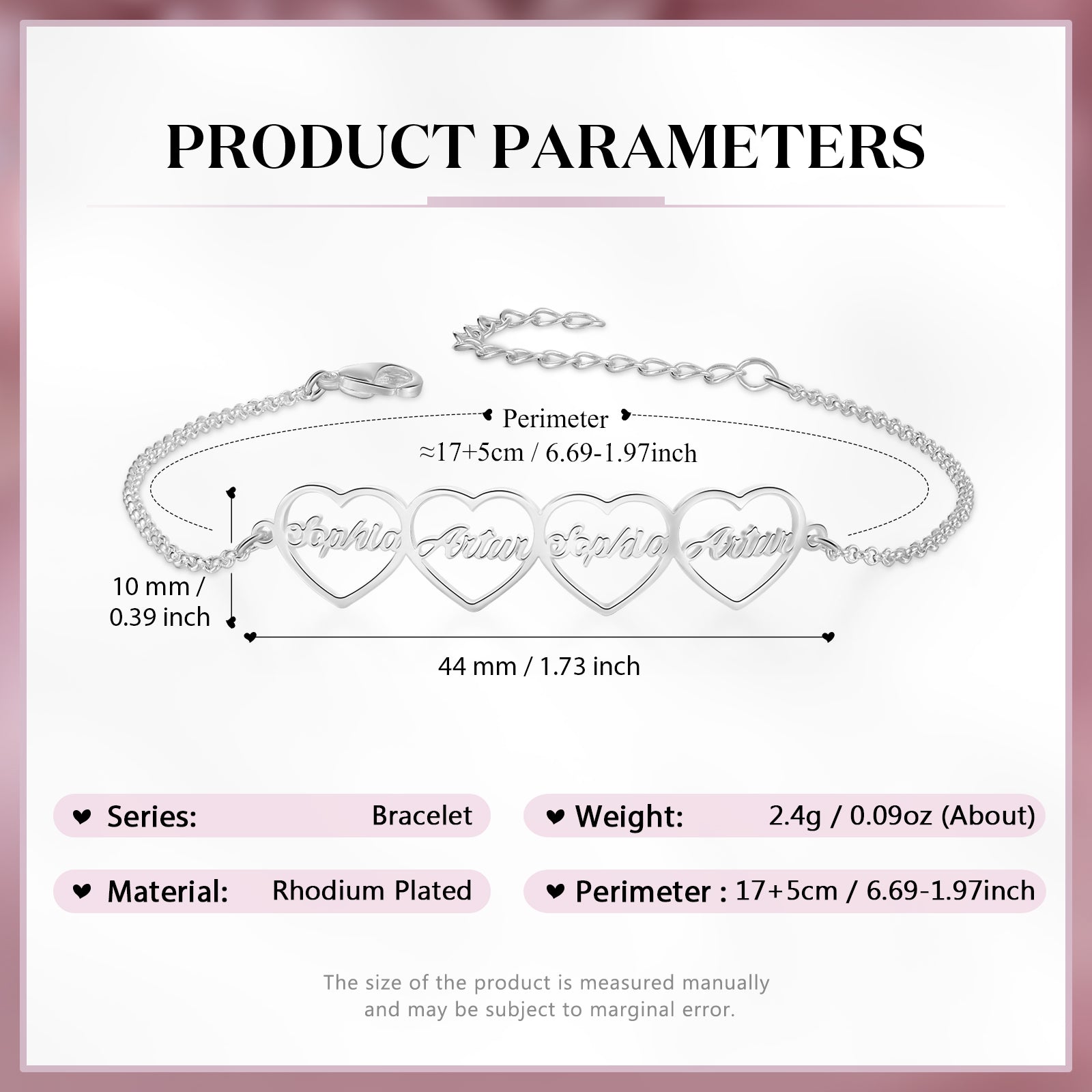 Custom Name Heart Shaped Bracelet for Women