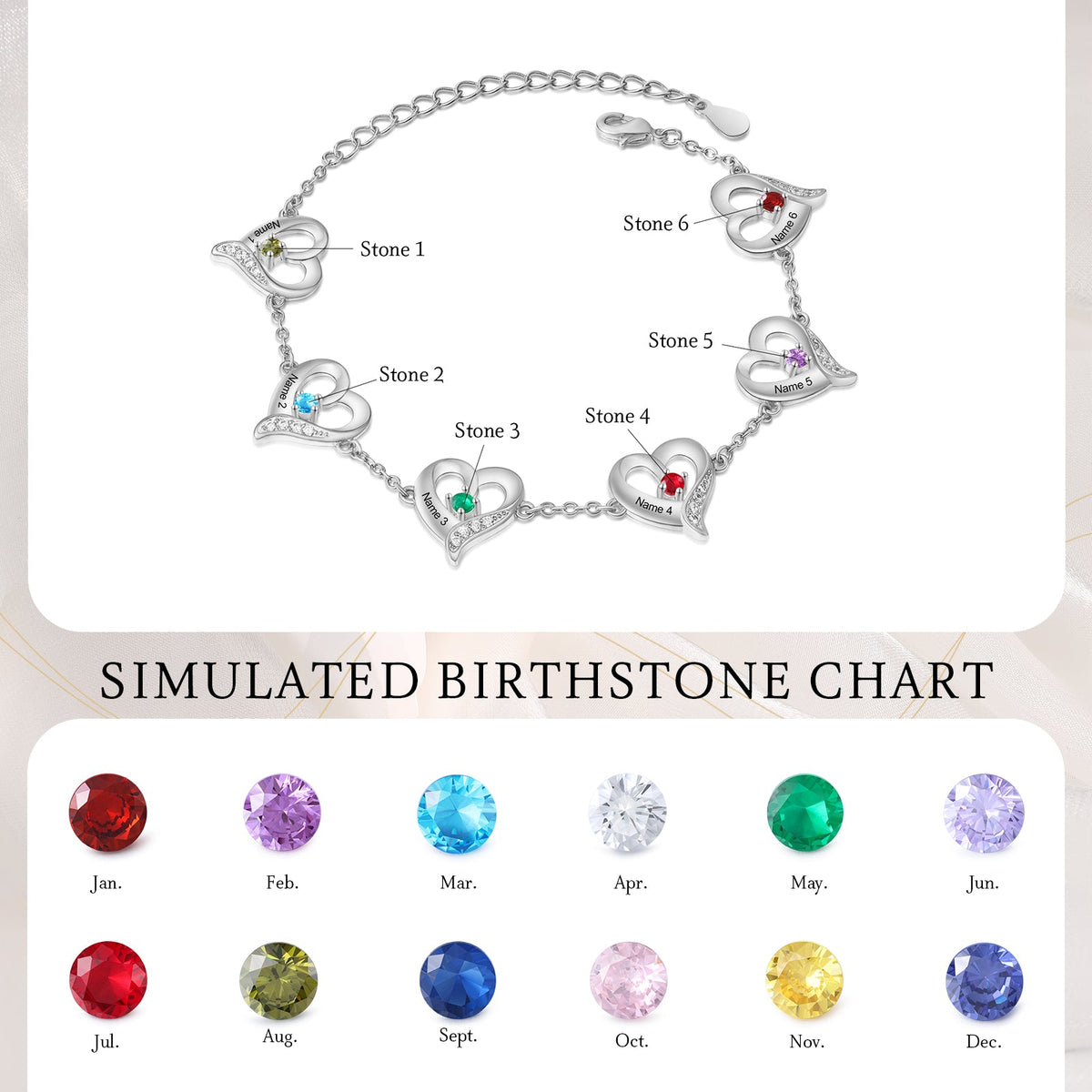 Custom Name Birthstone Women Heart Shape Bracelet