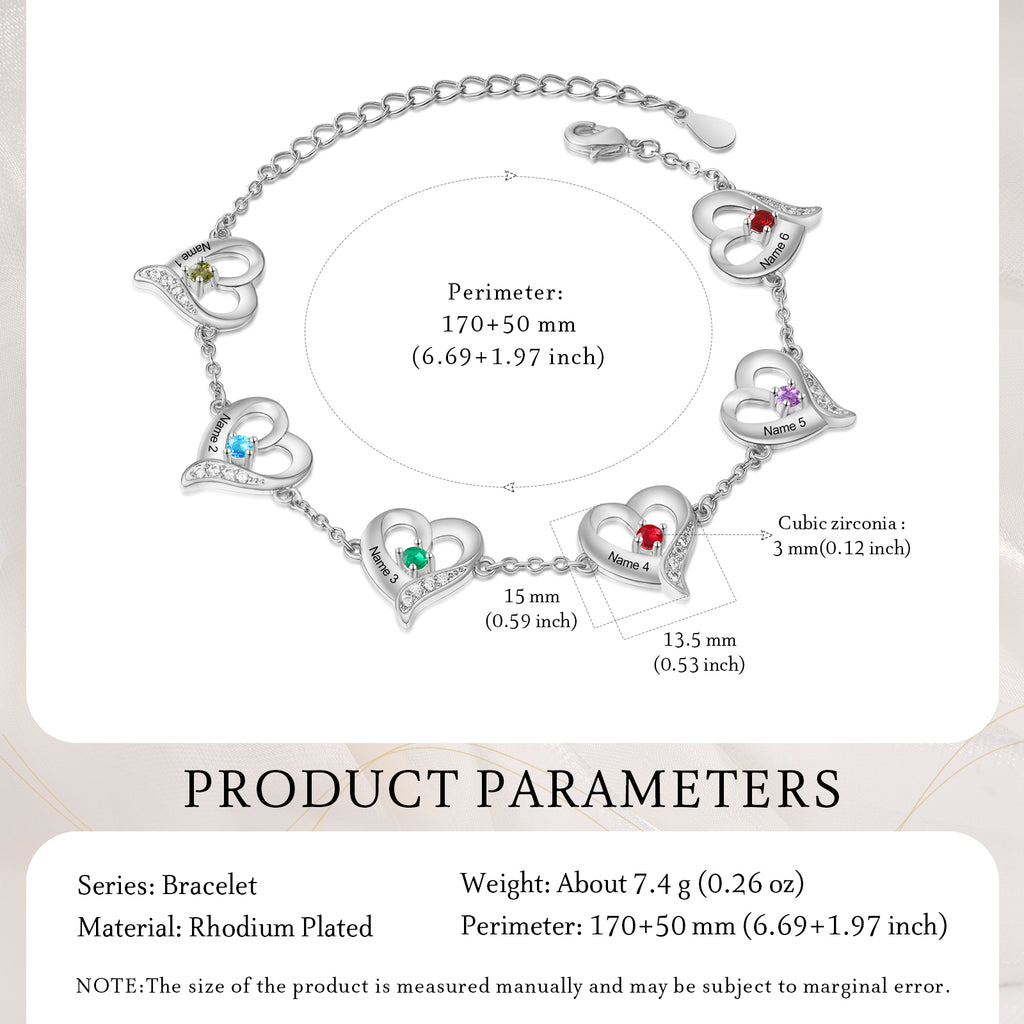 Custom Name Birthstone Women Heart Shape Bracelet