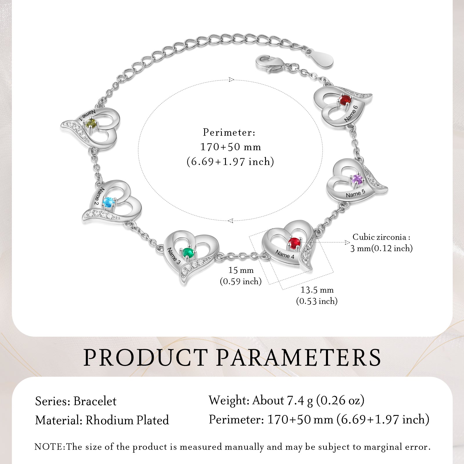 Custom Name Birthstone Women Heart Shape Bracelet