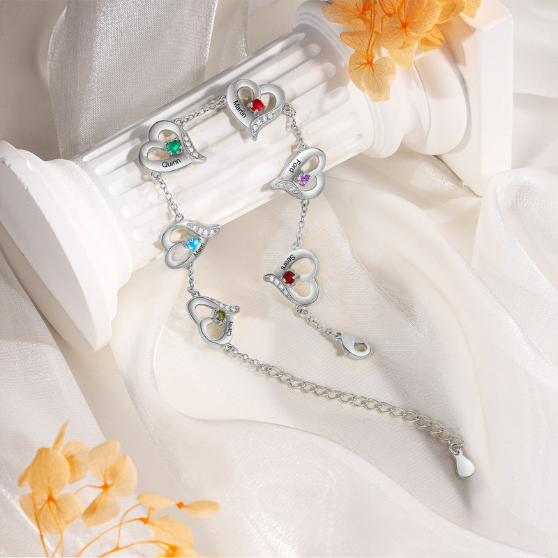 Custom Name Birthstone Women Heart Shape Bracelet