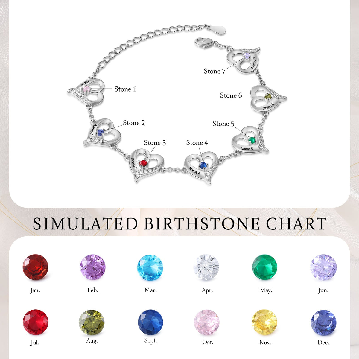Custom Name Birthstone Women Heart Shape Bracelet