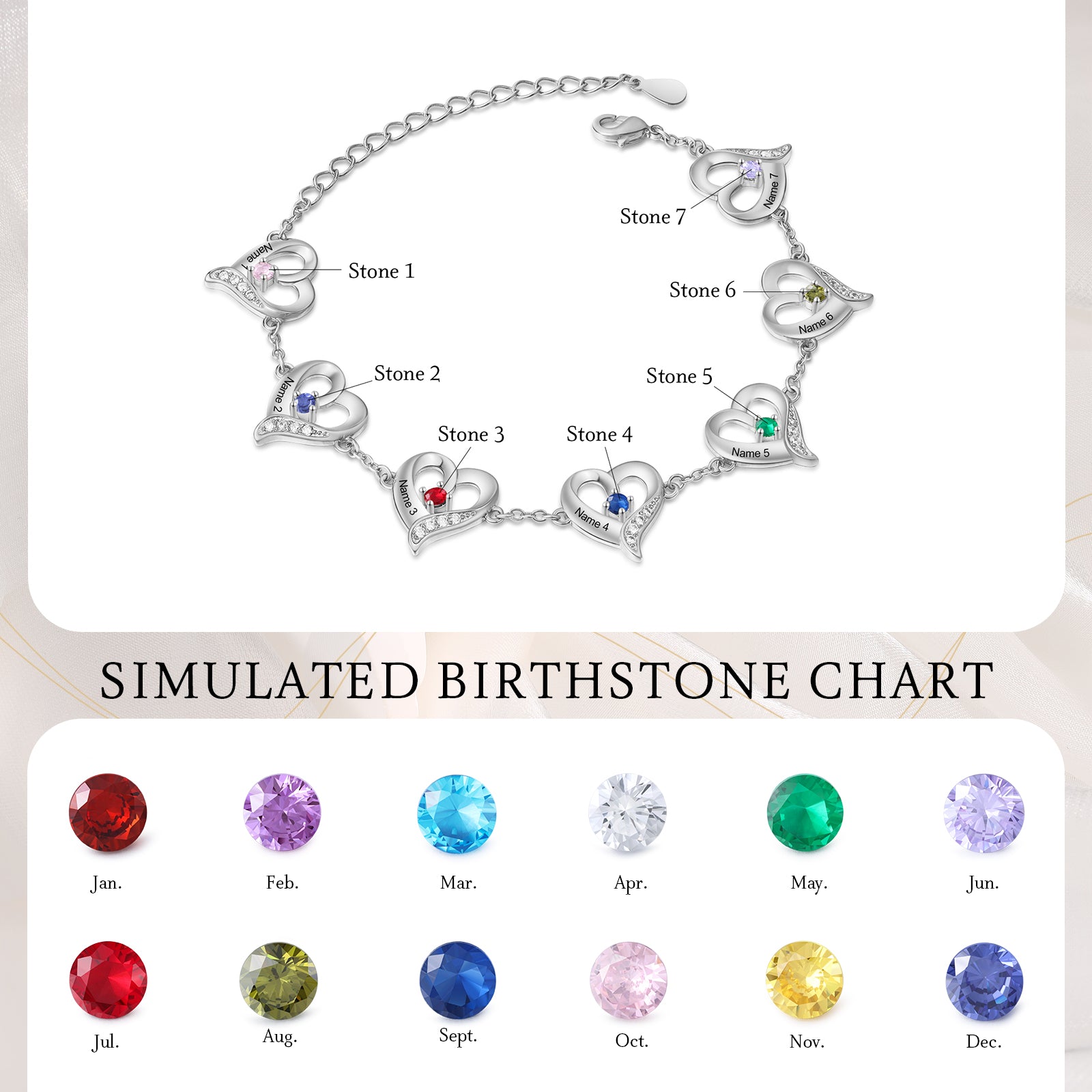 Custom Name Birthstone Women Heart Shape Bracelet