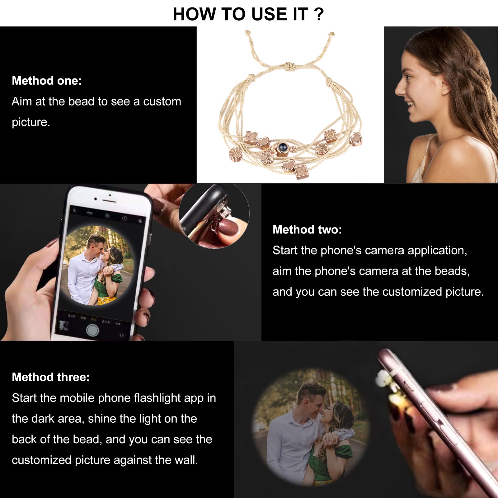Custom Photo Projection Braided Bracelet
