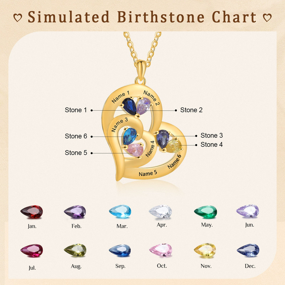 Custom Birthstone Heart Shape Copper Necklace