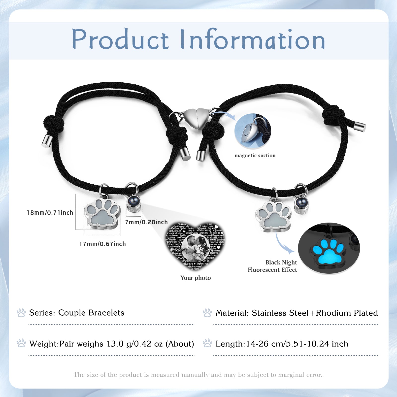 Custom Photo Couple Luminous Projection Woven Bracelet