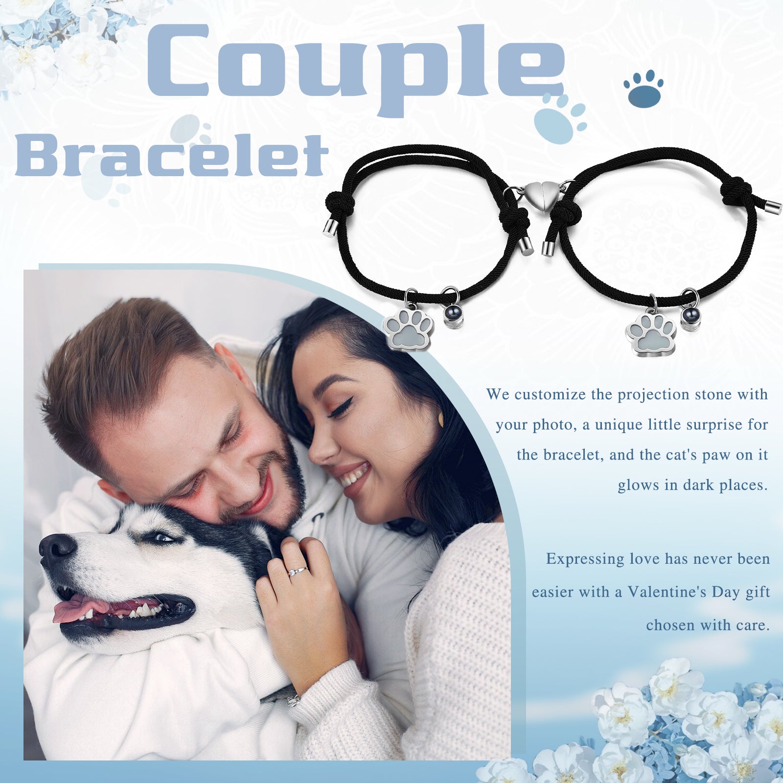 Custom Photo Couple Luminous Projection Woven Bracelet