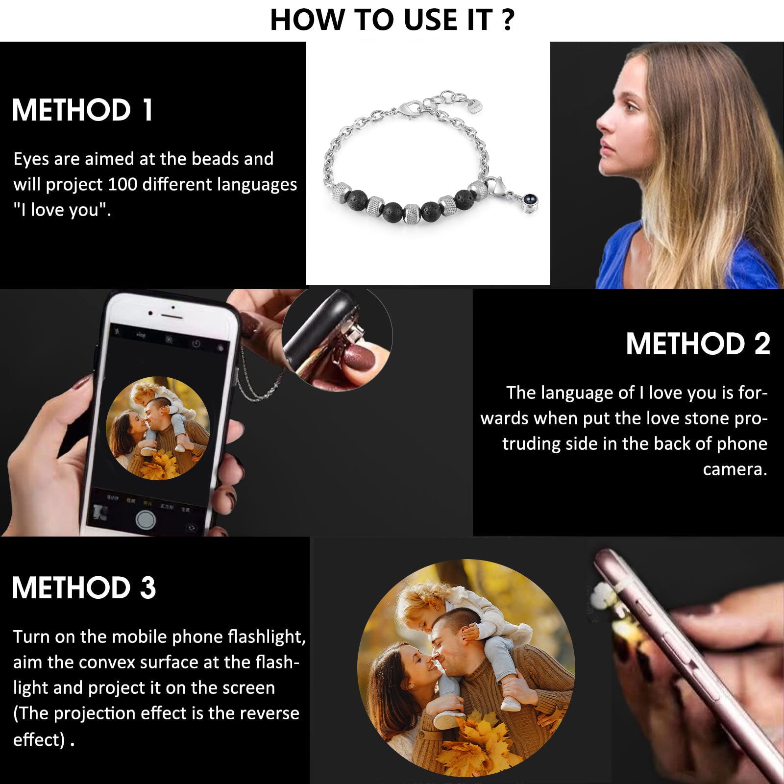 Custom Photo Projection Beaded Bracelet