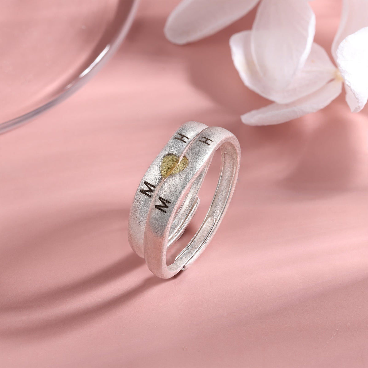 Custom Letter and Date Couple Ring