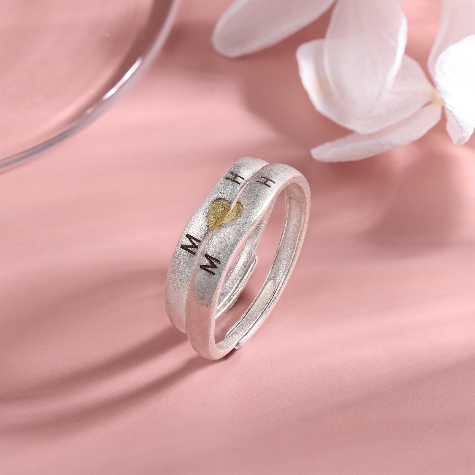 Custom Letter and Date Couple Ring