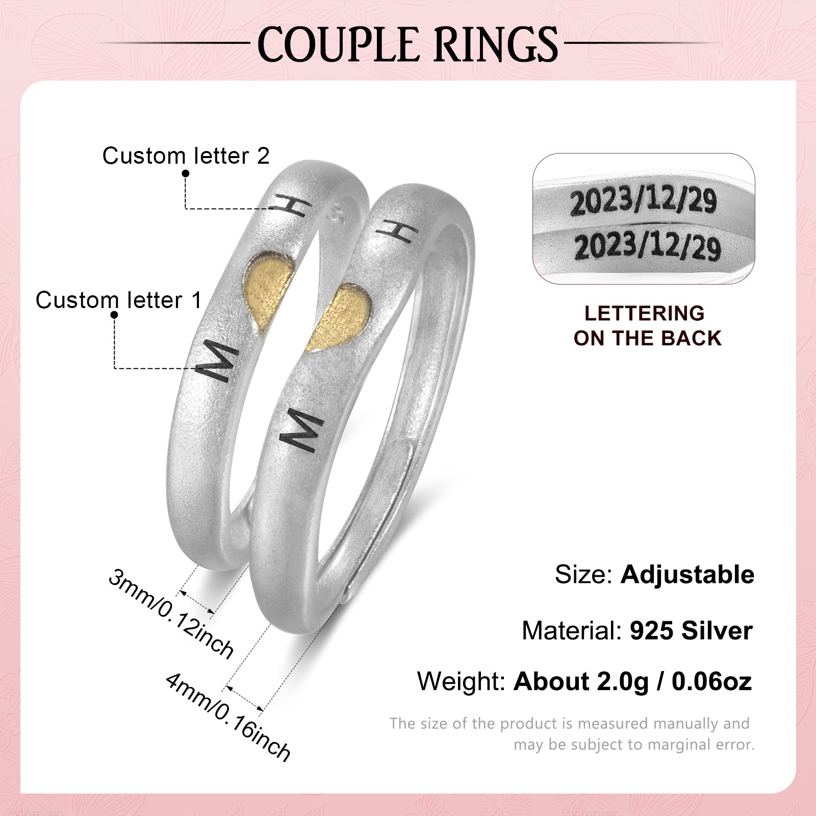 Custom Letter and Date Couple Ring