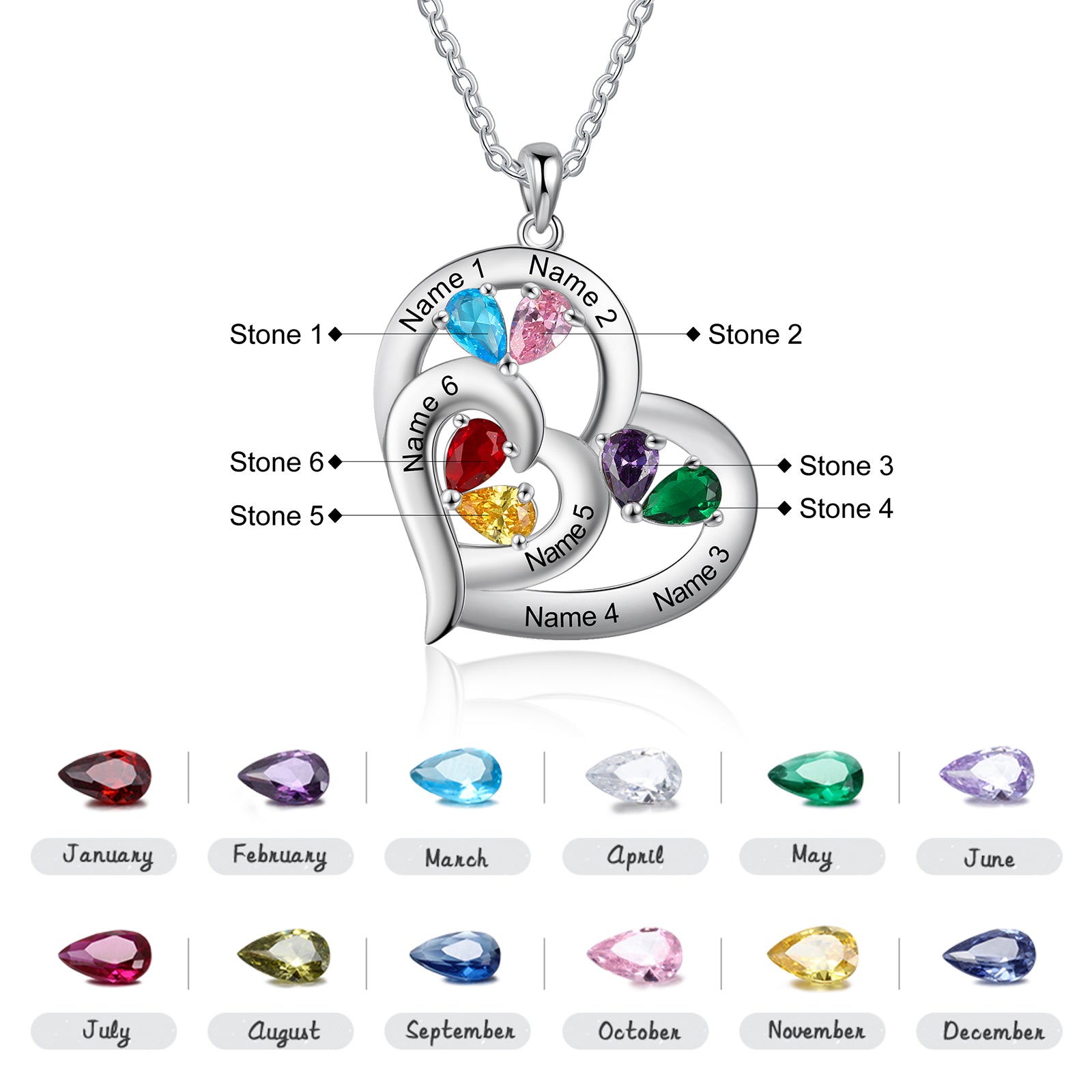 Custom Birthstone Heart Shape Copper Necklace