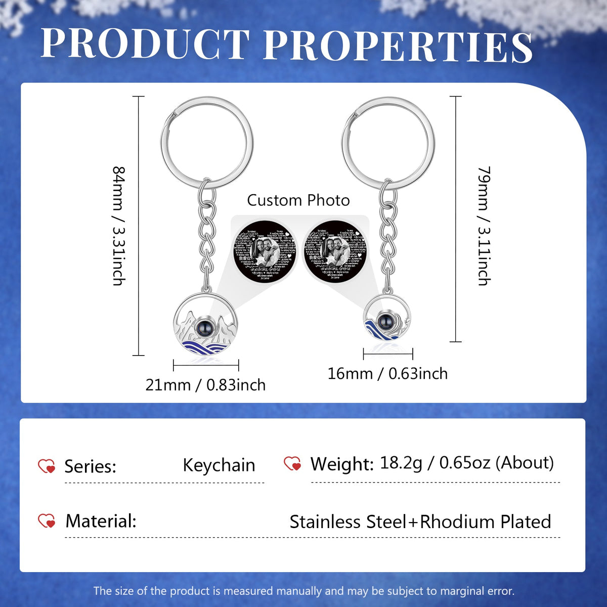 Custom Photo Couple Projection Keychains